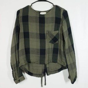 Anthropologie Olive and Black Checkered Blouse